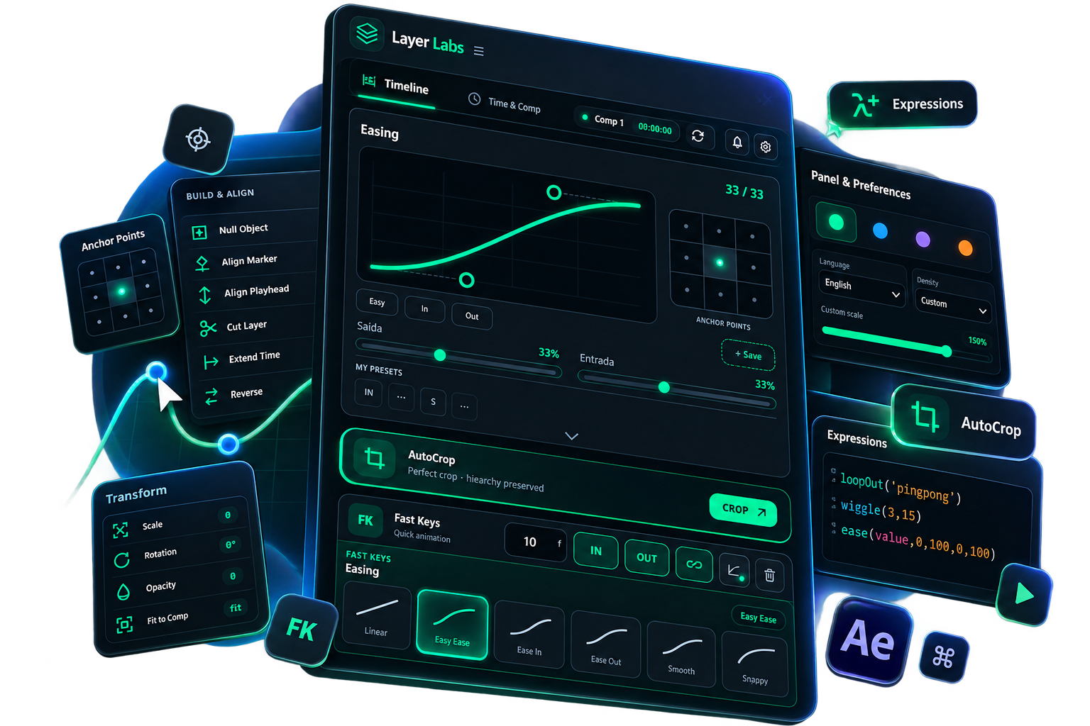 Visão completa da nova interface modular do LayerLabs